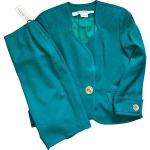 Bill Blass Teal Suit with Gold Accents vintage size 12